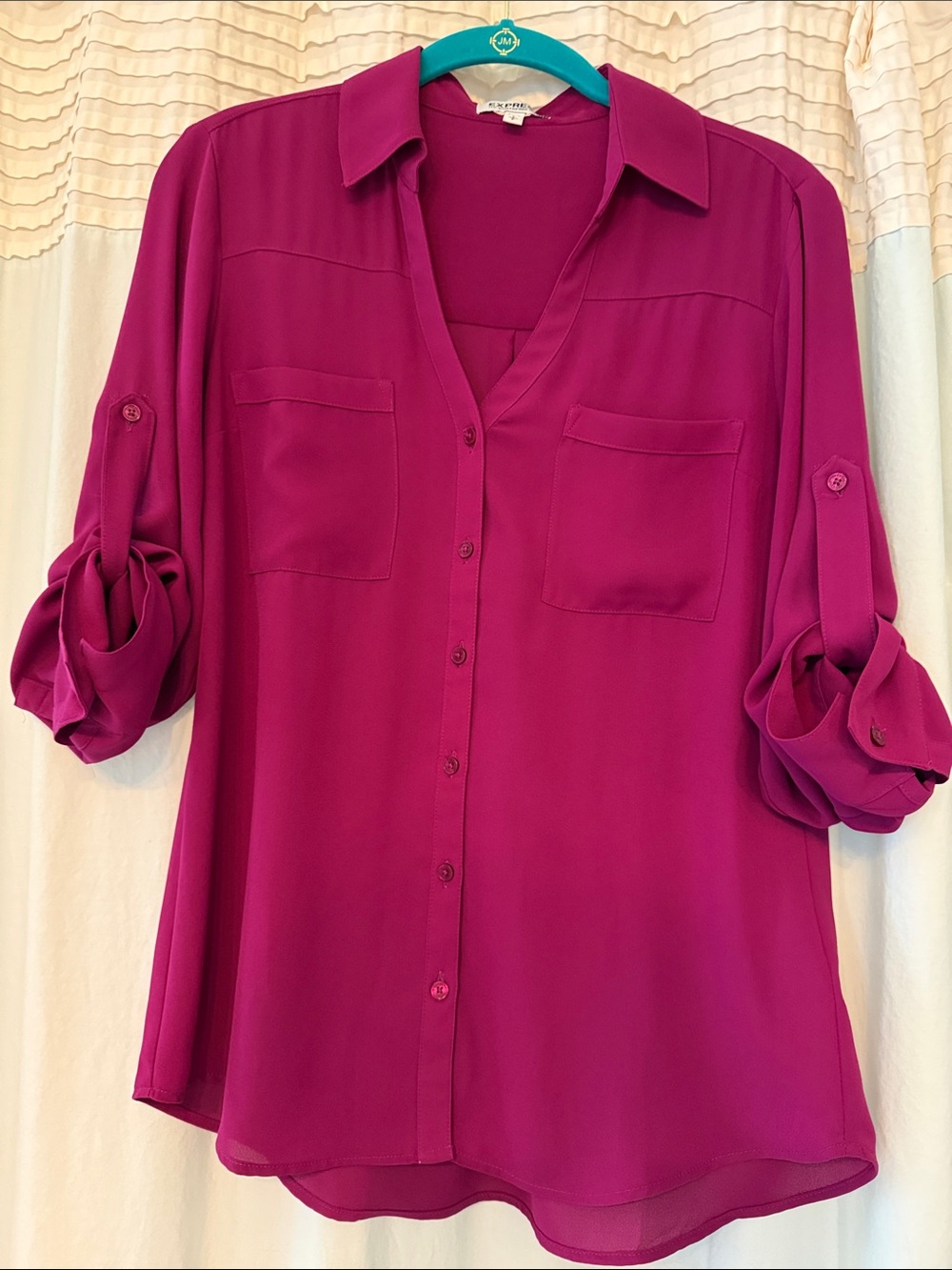 Express Magenta Roll-Tab Button-Down Shirt